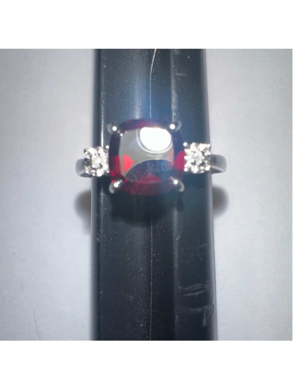 Women's Garnet w/Diamond .925 Sterling Silver Ring, Size 7